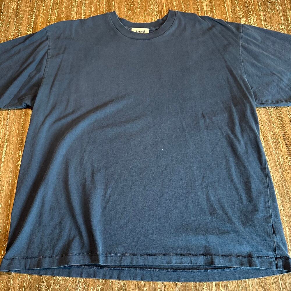 Elwood Core Oversized Boxy Distressed T-Shirt Tee Navy Blue Unisex Size L
